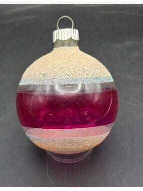 Vtg Unsilvered WWII Era Sugared Mica Striped Pink Shiny Brite Christmas Ornament
